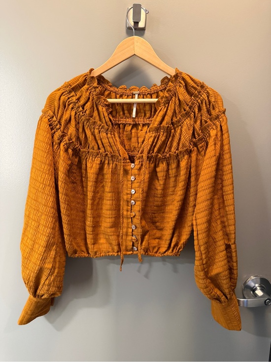 Free People Tops - Free People Rust Cropped Boho Peasant Blouse Puff Sleeve XS